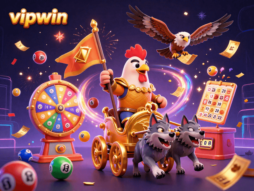 Engage with vipwin's vibrant lottery scene featuring dynamic elements and characters for an energizing gaming experience.