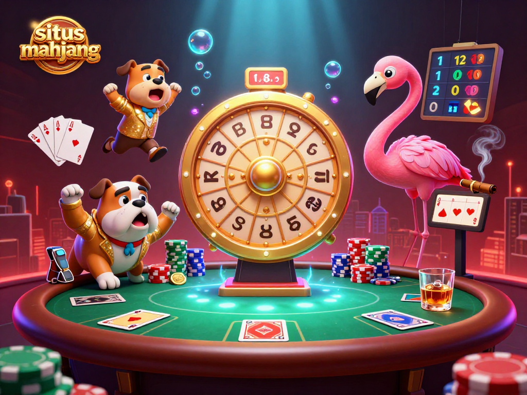 Experience thrilling wins at situs mahjong with an exciting scene featuring a game show host and vibrant game elements.
