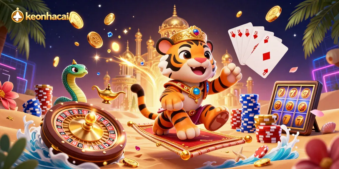 Experience the thrills of keonhacai with an exciting 3D illustration showcasing a vibrant casino scene.