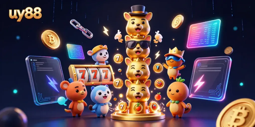 Experience the excitement at uy88 with vibrant casino elements and a colorful golden totem!