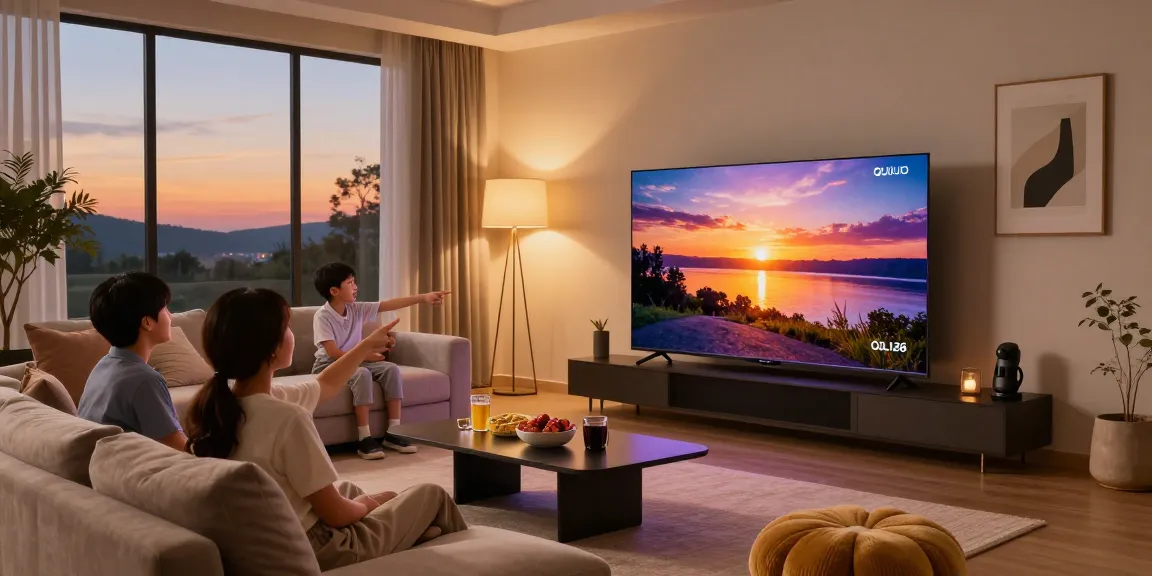 Family enjoying a movie night with an OLED TV 2026 in a modern living room.