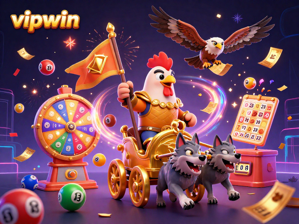 Engage with vipwin's vibrant lottery scene featuring dynamic elements and characters for an energizing gaming experience.