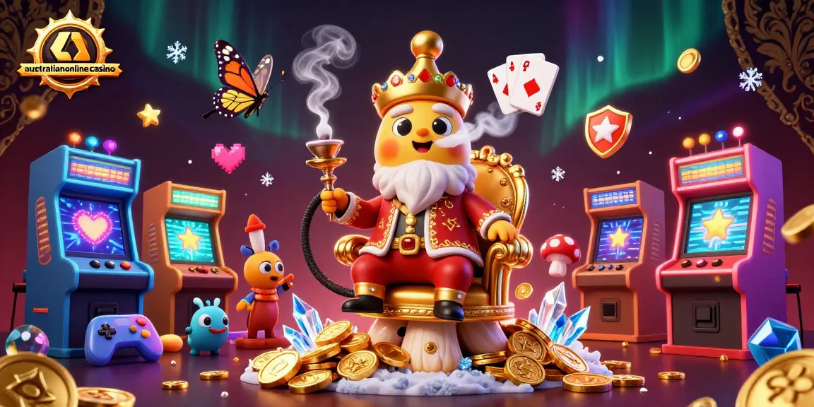 Play at australianonlinecasino with a vibrant scene featuring a Turkish sultan caterpillar and casino elements.