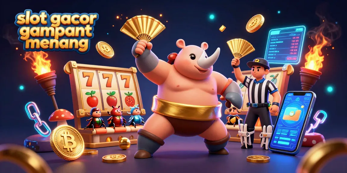 Experience the thrill of slot gacor gampang menang with a dynamic scene featuring a beetle champion and glowing coins!