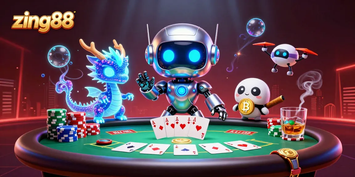 Experience thrilling gameplay at zing88 with vibrant poker scene featuring neon characters and casino glam.