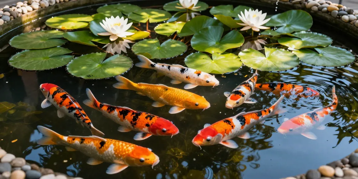 Koi Aminos enhancing the health of vibrant koi fish swimming gracefully in a sunny pond.