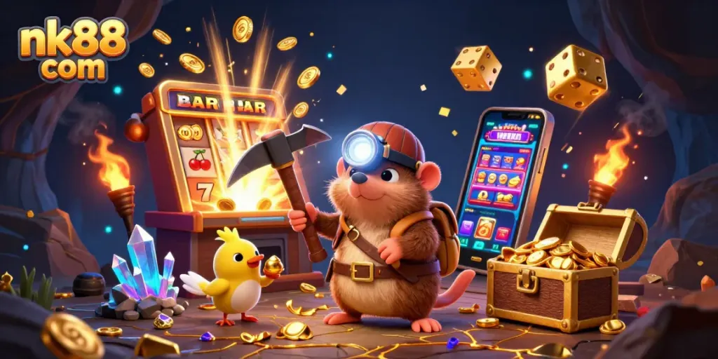 Experience the thrill of winning at nk88 com with our treasure hunting casino adventure illustration.
