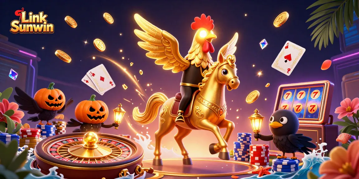 Experience the thrill of Link Sunwin in a vibrant casino scene filled with golden coins and dynamic game elements