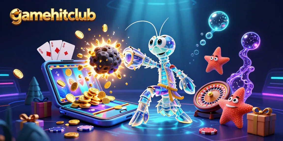 Experience the excitement of gamehitclub with a dynamic 3D casino scene featuring playful characters and vibrant gaming elements.